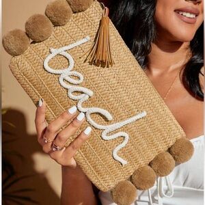 SHEIN Tan Woven Clutch with Tassel